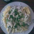 Penne carbonara plus tyskie.