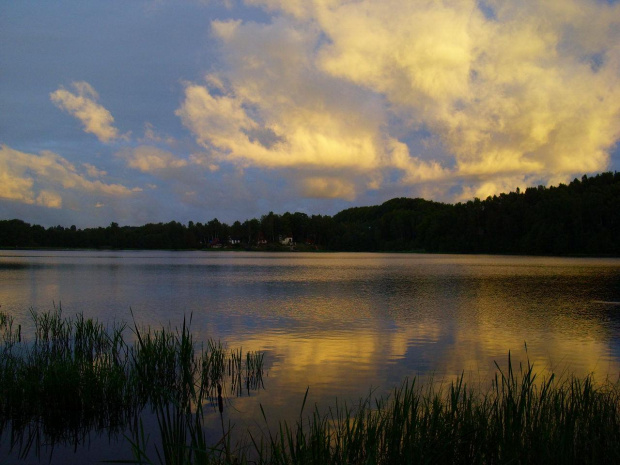 złocisty zachód słońca nad kaszubskim jeziorem #ZachódSłońca #jezioro #lato #przyroda #łąka #kaszuby